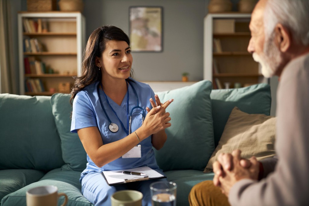 Clinician providing care during a home visit